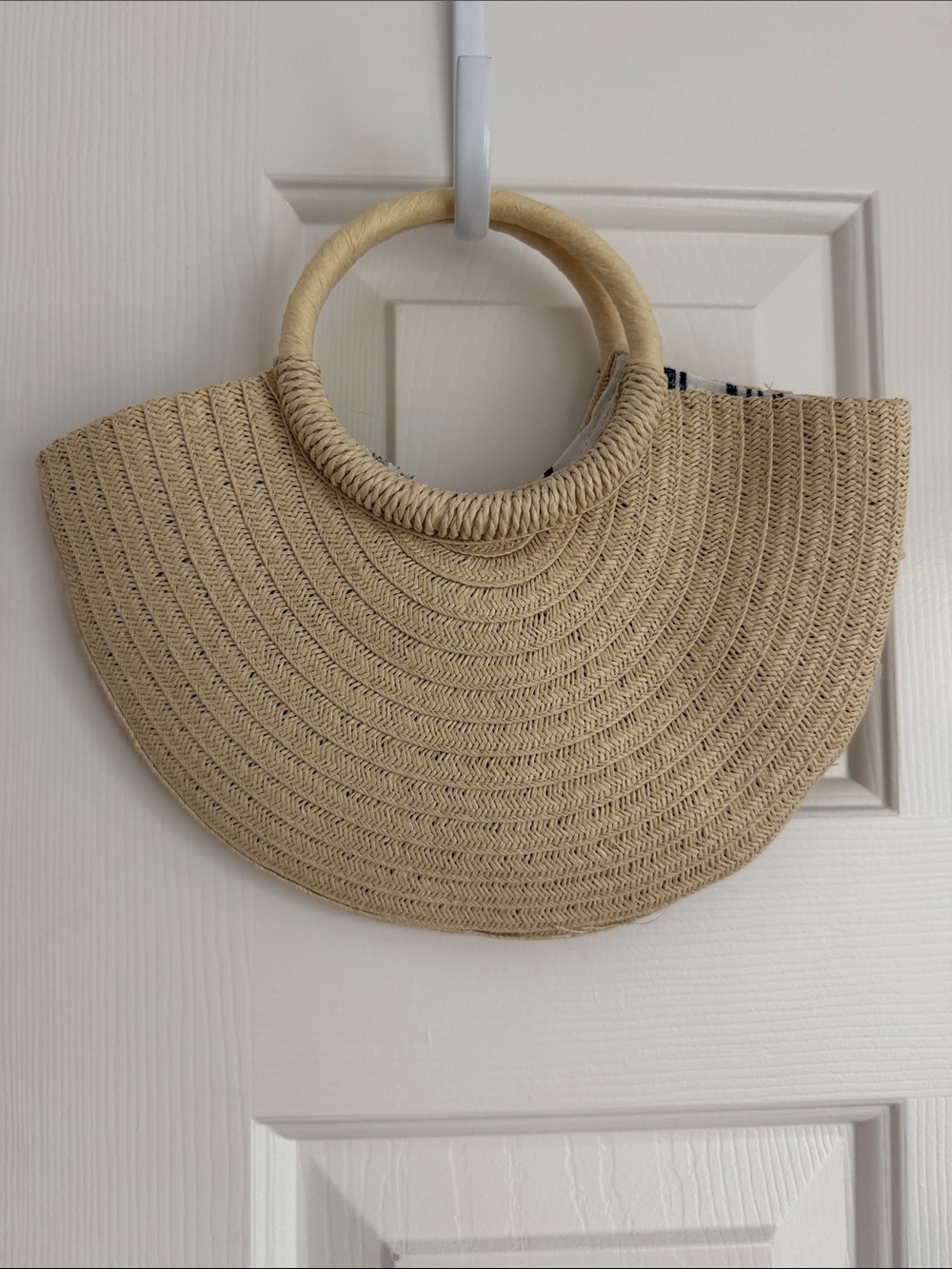 Girls Woven Straw Half Moon Handbag